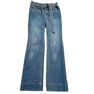 Anthropologie Pilcro Wide Leg Jeans 30 Tall Blue Denim Belted High Rise Flare